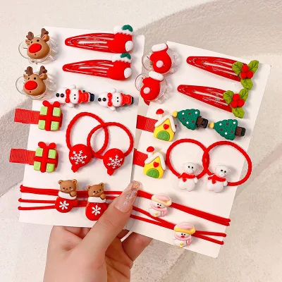 12 Uds anillos navideños para el cabello Clips adornos regalos de Navidad accesorios rojos