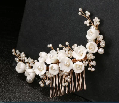 Peineta de pelo de arcilla de perlas de boda nupcial de lujo, accesorios para el cabello de perlas Vintage nupciales