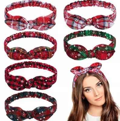 Diademas navideñas con lazo, diadema con nudo bohemio, Orejas de conejo elásticas Retro, diademas elásticas bonitas para el cabello, accesorios para niñas y mujeres